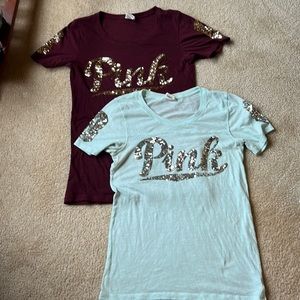 2 Victoria’s Secret Pink Jersey Style Shirts